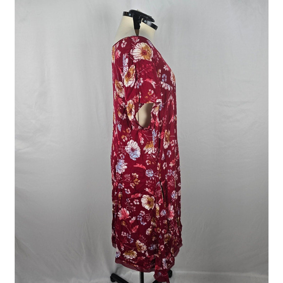 Woman Within Dress Women's 26W Red Floral Print Short Sleeve Ruffle High Low Hem - Picture 14 of 16